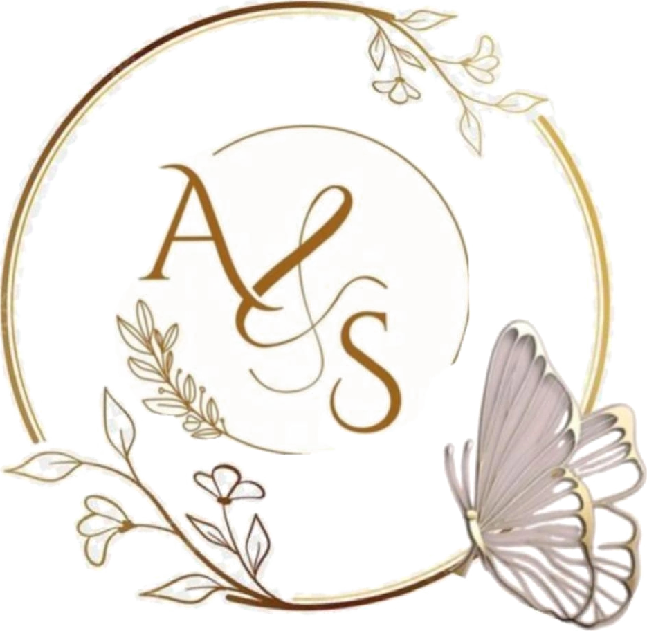 A and S floral monogram with a butterfly, supplied by the couple